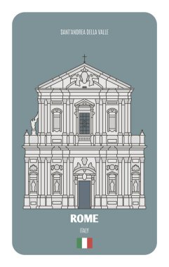 Roma, İtalya 'dan Sant' Andrea della Valle. Avrupa şehirlerinin mimari sembolleri. Renkli vektör 