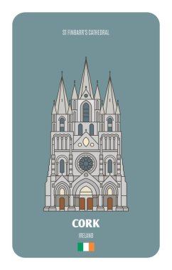 Cork, İrlanda 'daki St. Finbarr Katedrali. Avrupa şehirlerinin mimari sembolleri. Renkli vektör 