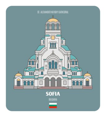 Bulgaristan 'ın Sofya kentindeki St. Alexander Nevsky Katedrali. Avrupa şehirlerinin mimari sembolleri. Renkli vektör 