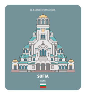 St. Alexander Nevsky Cathedral in Sofia, Bulgaria. Architectural symbols of European cities. Colorful vector  clipart