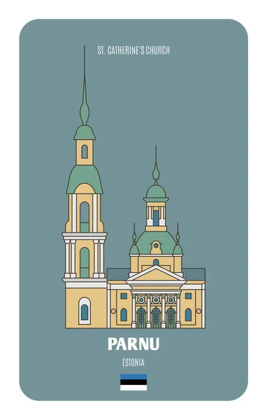 Estonya Parnu Daki Catherine Kilisesi Avrupa Şehirlerinin Mimari Sembolleri Renkli — Stok Vektör