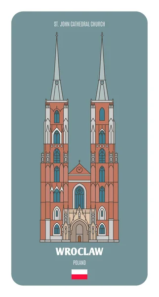Église Cathédrale John Wroclaw Pologne Symboles Architecturaux Des Villes Européennes — Image vectorielle