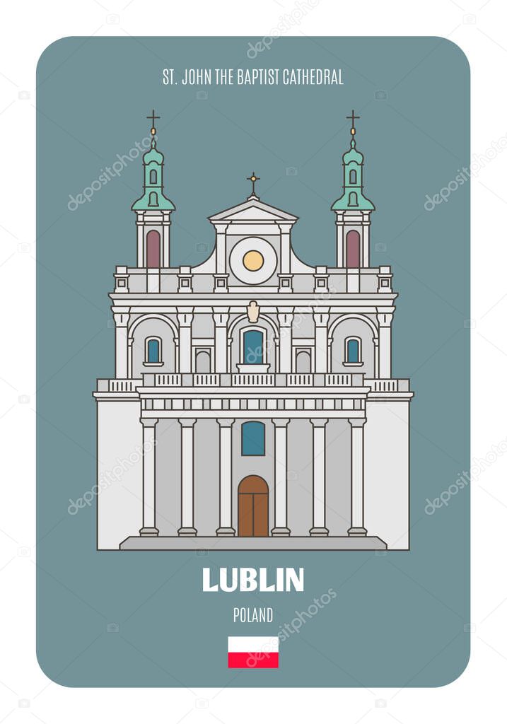 St. John the Baptist Cathedral in Lublin, Poland. Architectural symbols of European cities. Colorful vector 