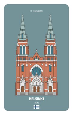 Helsinki, Finlandiya 'daki St. John Kilisesi. Avrupa şehirlerinin mimari sembolleri. Renkli vektör 
