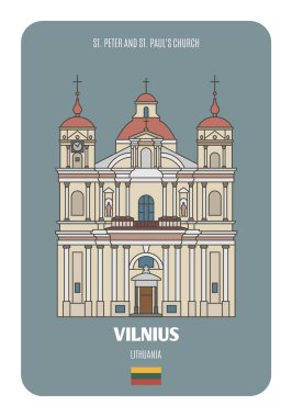 Litvanya, Vilnius 'taki St. Peter ve St. Paul Kilisesi. Avrupa şehirlerinin mimari sembolleri. Renkli vektör 