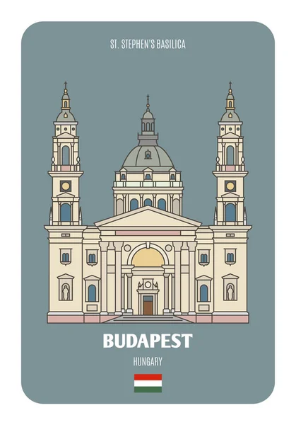 Stefanusbasiliek Boedapest Hongarije Architectonische Symbolen Van Europese Steden Kleurrijke Vector Stockillustratie