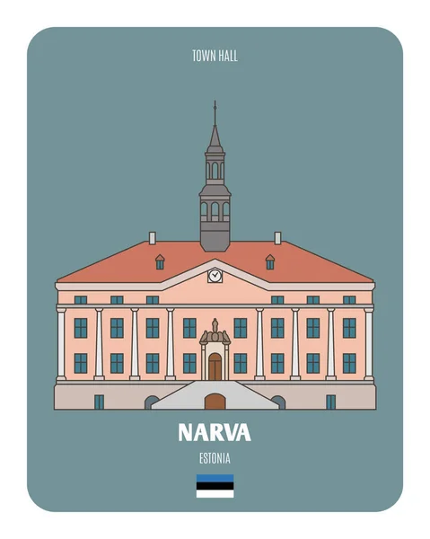 Town Hall Narva Estonia Architectural Symbols European Cities Colorful Vector — стоковий вектор