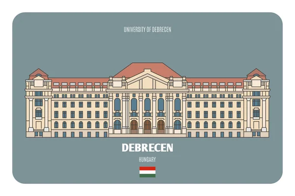 University Debrecen Debrecen Maďarsko Architektonické Symboly Evropských Měst Barevný Vektor — Stockový vektor