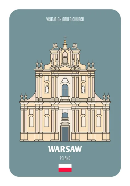 Kostel Návštěvní Řád Varšavě Polsko Architektonické Symboly Evropských Měst Barevný — Stockový vektor