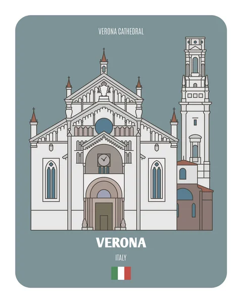 Verona Cathedral Italy Architectural Symbols European Cities Colorful Vector — стоковый вектор