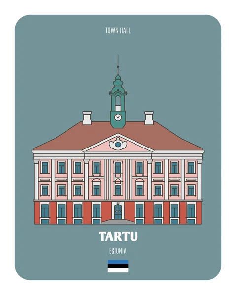 Estonya Tartu Belediye Binası Avrupa Şehirlerinin Mimari Sembolleri Renkli Vektör Vektör Grafikler