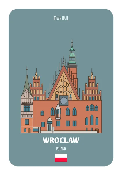 Wroclaw Polonya Daki Belediye Binası Avrupa Şehirlerinin Mimari Sembolleri Renkli Vektör Grafikler