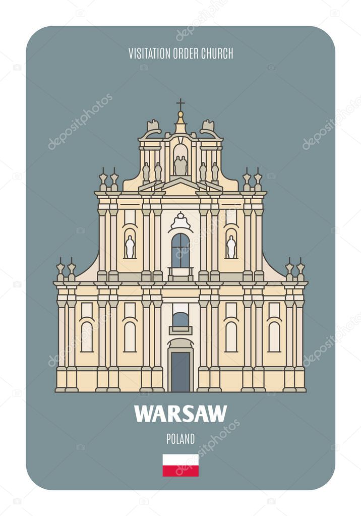 Visitation Order church in Warsaw, Poland. Architectural symbols of European cities. Colorful vector 