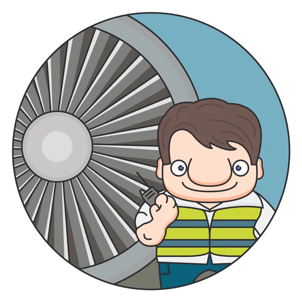 Ingénieur Aéronautique Turbine Avion Vecteur Ligne — Image vectorielle