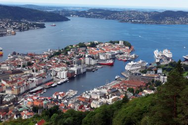 Norveç 'teki Floyen Dağı' ndan Bergen 'in görüntüsü