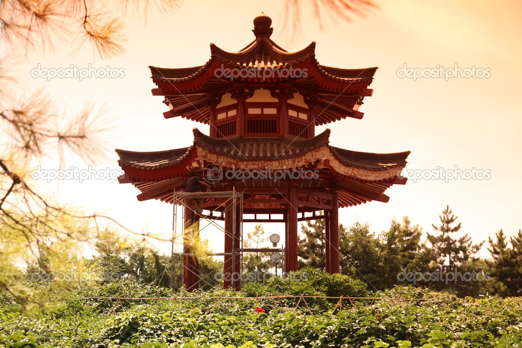Pavilion house at Giant Wild Goose Pagoda, China, Xian