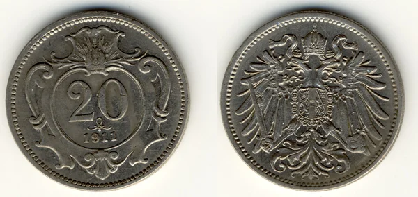 Old Austrian coins , 1911 circa — Stock Photo, Image