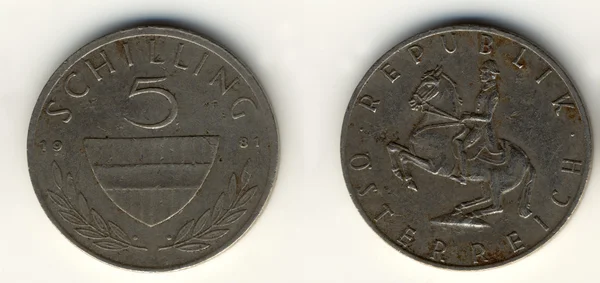 老奥地利硬币 5 先令 — 图库照片