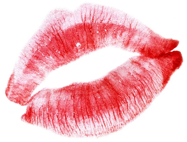 可爱的红色女人嘴唇上白色隔离 — 图库照片