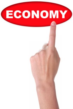 Beyaz üzerinde büyük kırmızı düğmeli el
