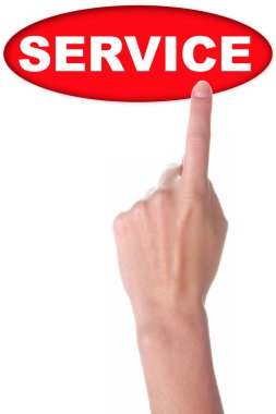 Beyaz üzerinde büyük kırmızı düğmeli el
