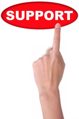 Beyaz üzerinde büyük kırmızı düğmeli el