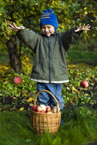 Αγόρι με μήλα — Φωτογραφία Αρχείου