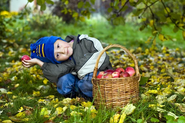 Niño con manzanas — Foto de Stock