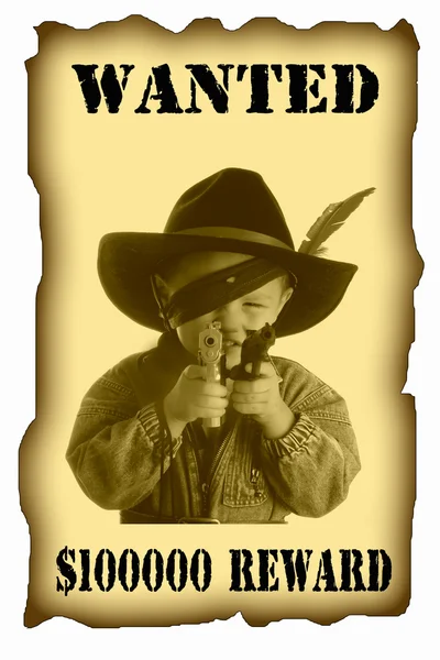 Antique page - wanted with portret of little cowboy — Stock Photo, Image
