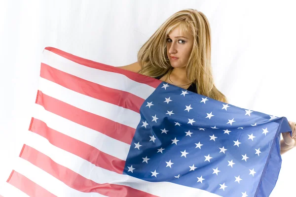 Loira com bandeira dos EUA — Fotografia de Stock