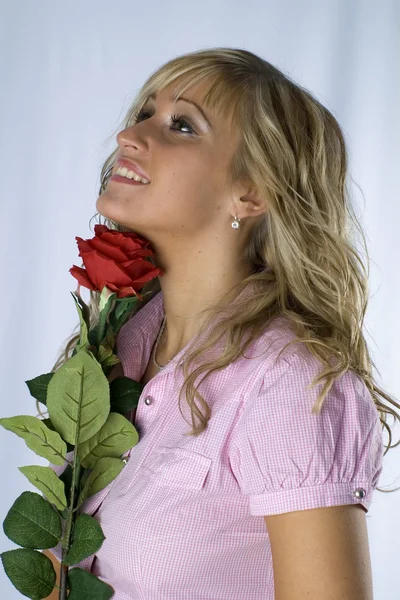 Blone s růží — Stock fotografie