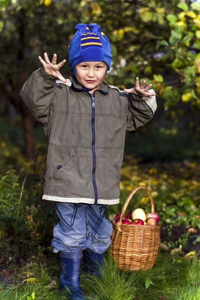 Junge mit Äpfeln — Stockfoto