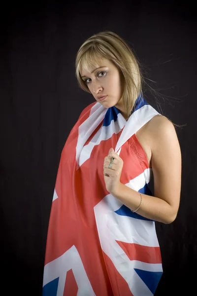 Sarışın İngiliz bayrağı ile — Stok fotoğraf