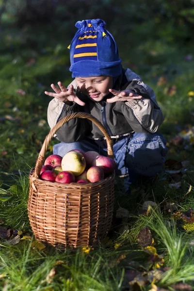 Niño con manzanas — Foto de Stock