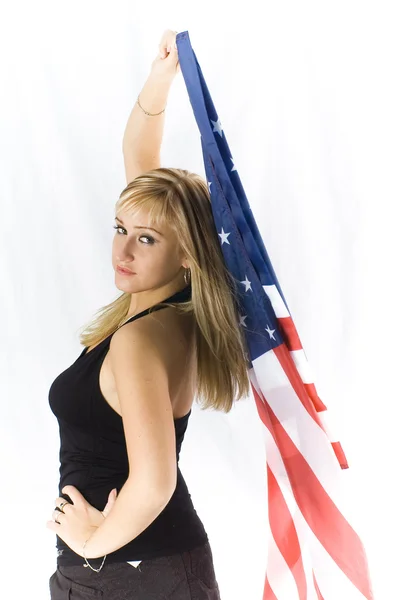 Blonde with USA flag Stock Photo
