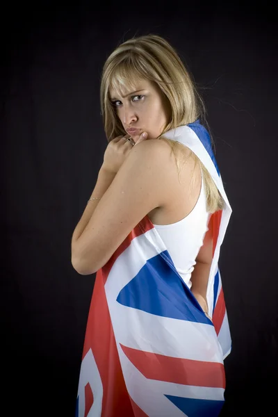 Sarışın İngiliz bayrağı ile — Stok fotoğraf