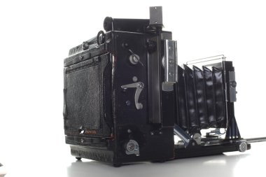 eski fotoğraf kamera lens körük ile. yan görünüm.