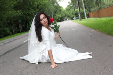 Gelin bir yol üzerinde oturan bir gül