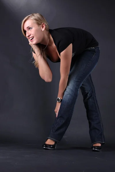 Young beautiful women posing in black t-shirt. — Stock Photo, Image