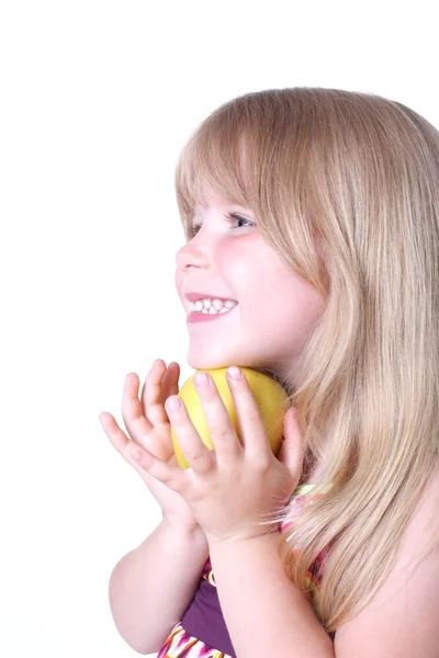 Small girl with apple — Stock Photo, Image