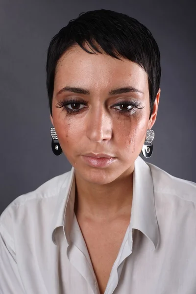 Triste dépression femme avec des larmes — Photo