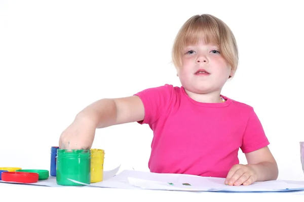 Menina com tinta isolada no branco — Fotografia de Stock