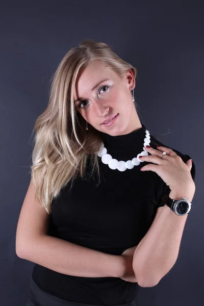 Young beautiful women posing in black t-shirt. — Stock Photo, Image