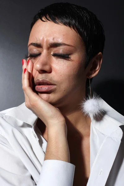 Sad depression woman with tears — Stock Photo, Image