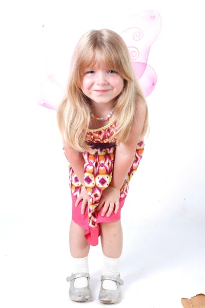 Little angel girl isolated on white — Stock Photo, Image