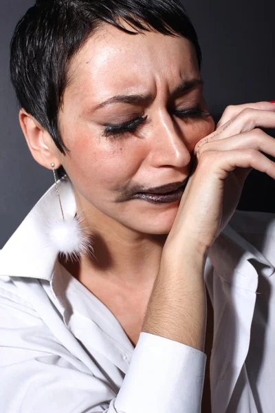 Triste donna depressione con lacrime — Foto Stock