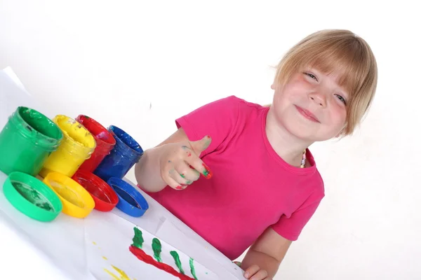 Menina com tinta isolada no branco — Fotografia de Stock