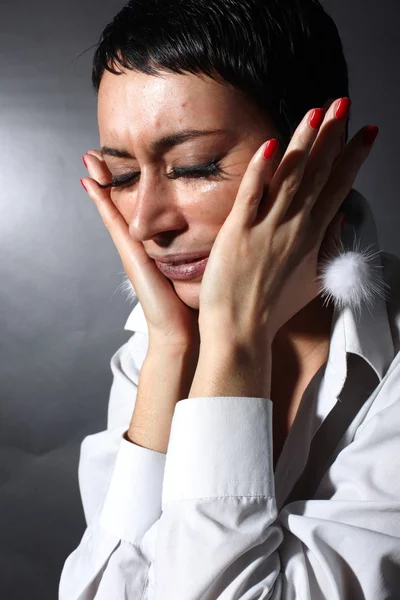 Sad depression woman with tears — Stock Photo, Image