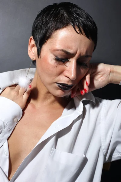 Sad depression woman with tears — Stock Photo, Image