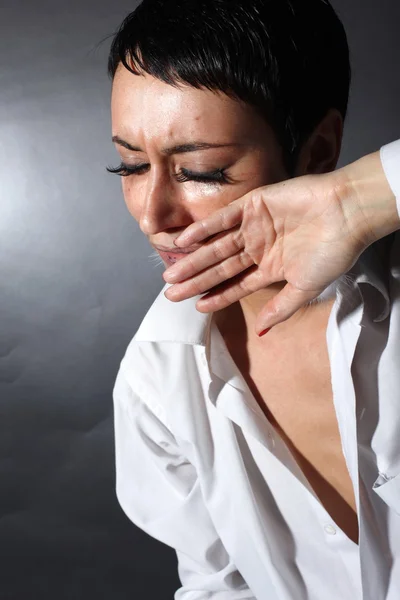 Mujer triste depresión con lágrimas —  Fotos de Stock